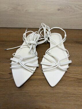 INC INTL Concepts Women Kharmaa Ankle Wrap Flat Sandals White Size 10M